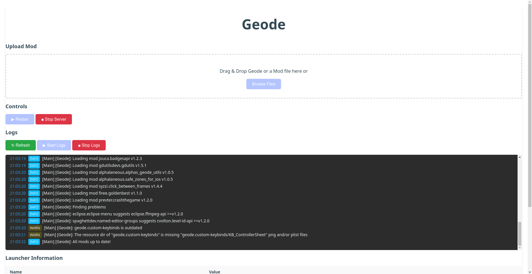 Image showcasing the web interface on browser but with game logs