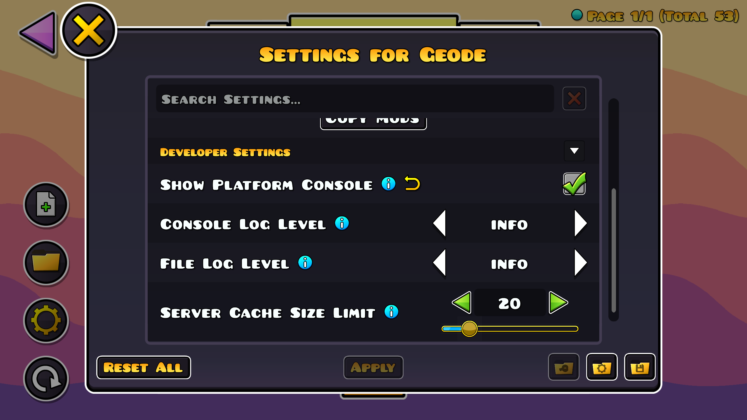 Image showing the log levels option