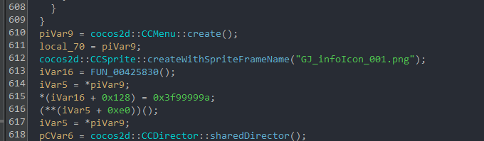 Code showing a CCSprite being created with GJ_infoIcon_001.png